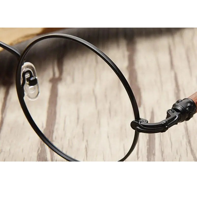 Hdcrafter Unisex Full Rim Round Wood Alloy Screwless Frame Eyeglasses 7573