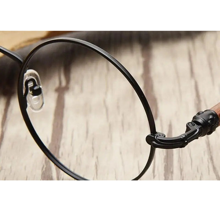 Hdcrafter Unisex Full Rim Round Wood Alloy Screwless Frame Eyeglasses 7573