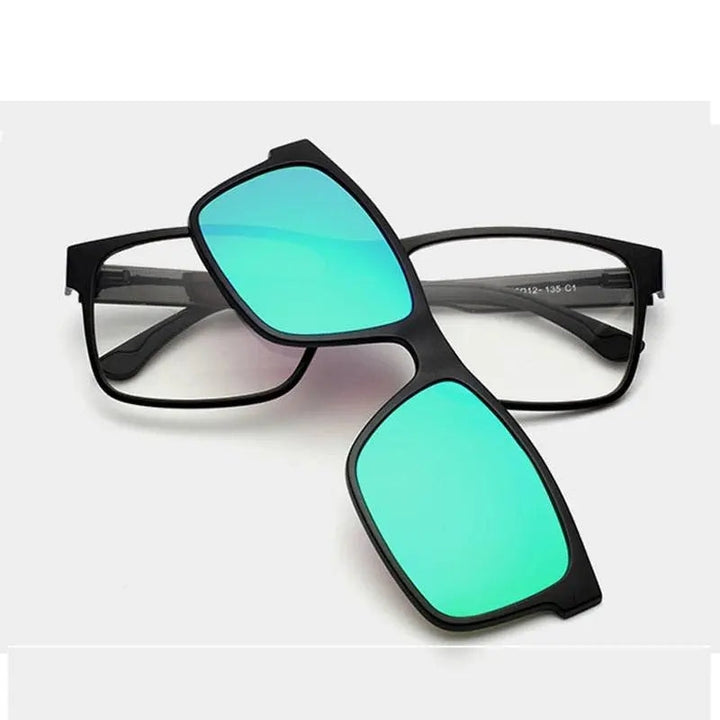 Oveliness Unisex Full Rim Square Tr 90 Titanium Eyeglasses Polarized Clip On Sunglasses 1641