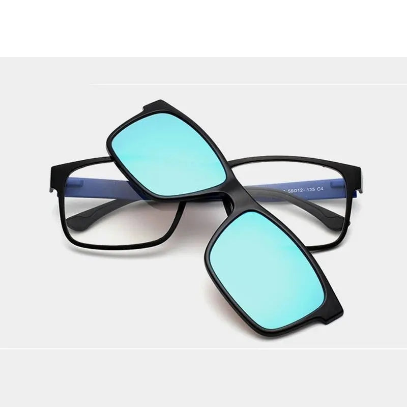 Oveliness Unisex Full Rim Square Tr 90 Titanium Eyeglasses Polarized Clip On Sunglasses 1641