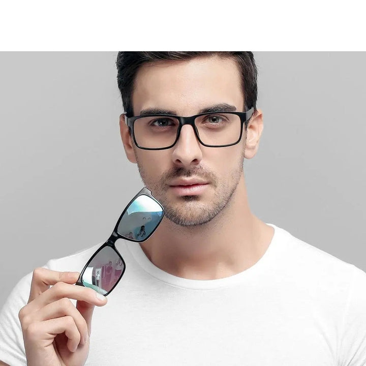 Oveliness Unisex Full Rim Square Tr 90 Titanium Eyeglasses Polarized Clip On Sunglasses 1641