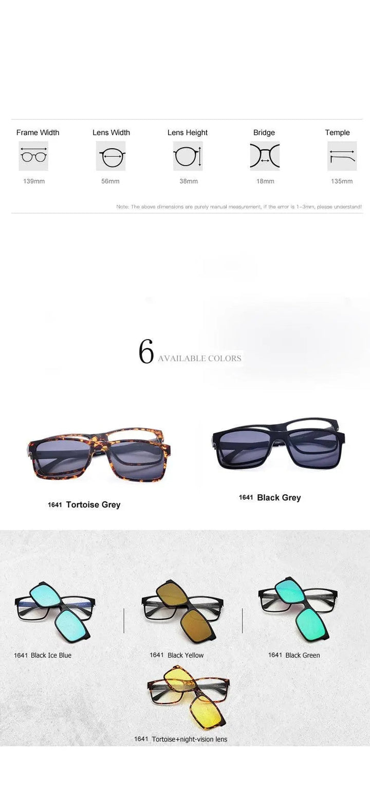 Oveliness Unisex Full Rim Square Tr 90 Titanium Eyeglasses Polarized Clip On Sunglasses 1641
