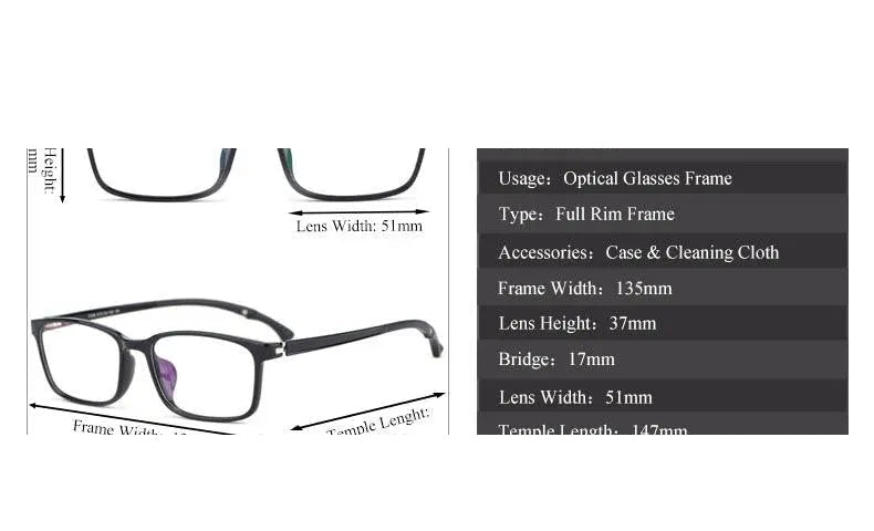 Chashma Ochki Unisex Full Rim Square Tr 90 Titanium Eyeglasses 5106
