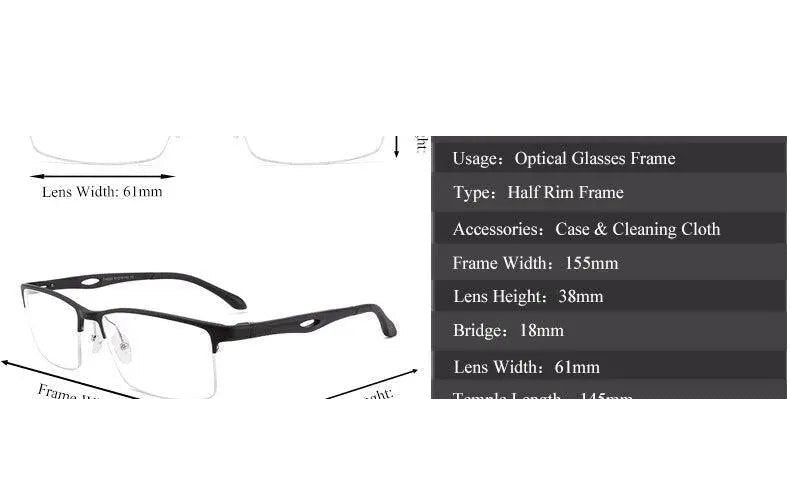 Chashma Ochki Unisex Large Semi Rim Square Aluminum Magnesium Sport Eyeglasses 6323