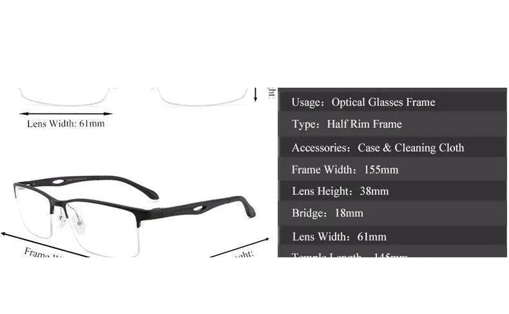 Chashma Ochki Unisex Large Semi Rim Square Aluminum Magnesium Sport Eyeglasses 6323