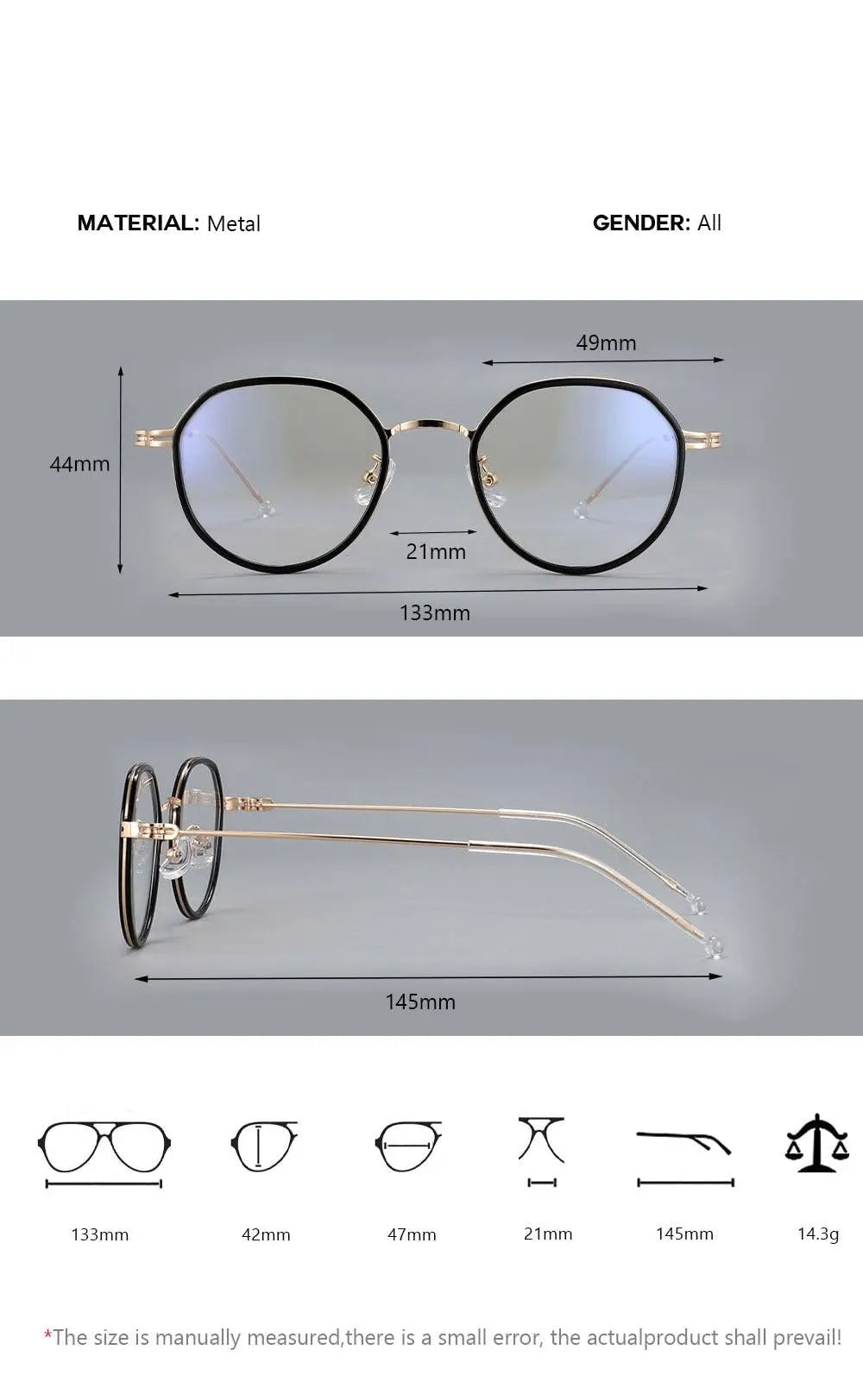CCspace Unisex Full Rim Irregular Round Tr 90 Titanium Eyeglasses 53262