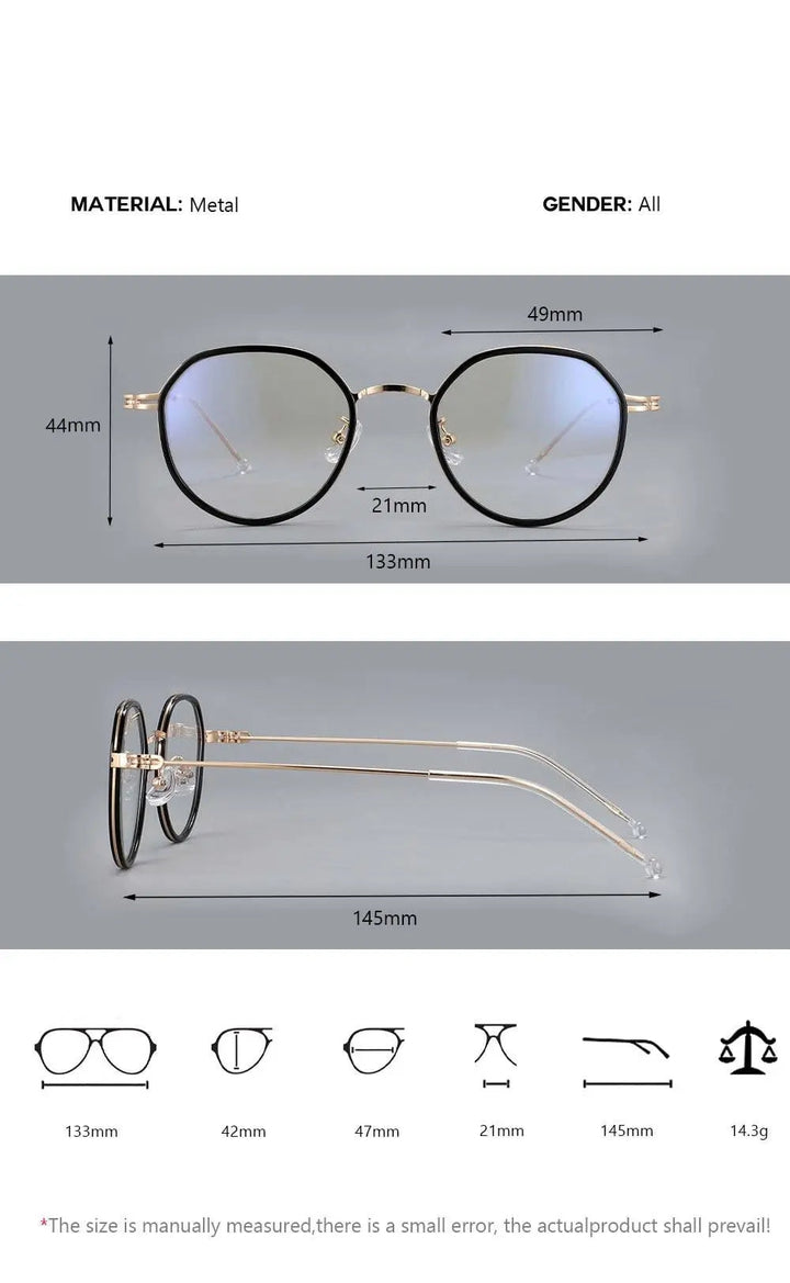 CCspace Unisex Full Rim Irregular Round Tr 90 Titanium Eyeglasses 53262