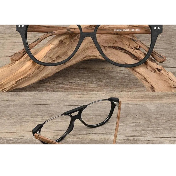 Hdcrafter Unisex Full Rim Square Double Bridge Wood Alloy Eyeglasses Ft5356