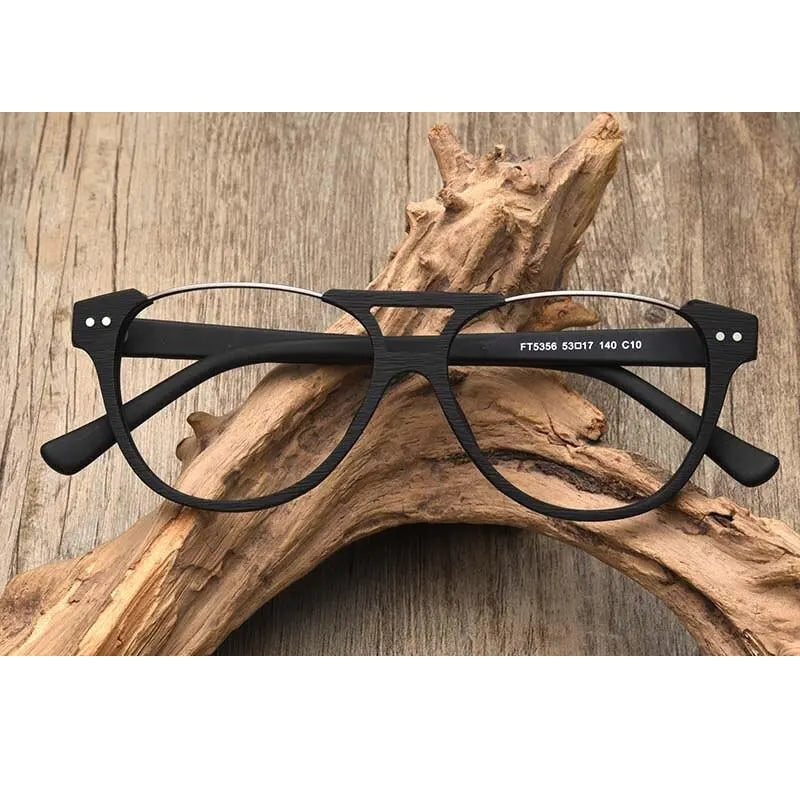 Hdcrafter Unisex Full Rim Square Double Bridge Wood Alloy Eyeglasses Ft5356