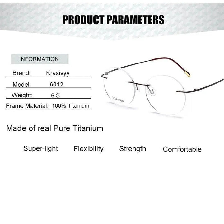 Krasivyy Unisex Rimless Round Titanium Eyeglasses Kr6012