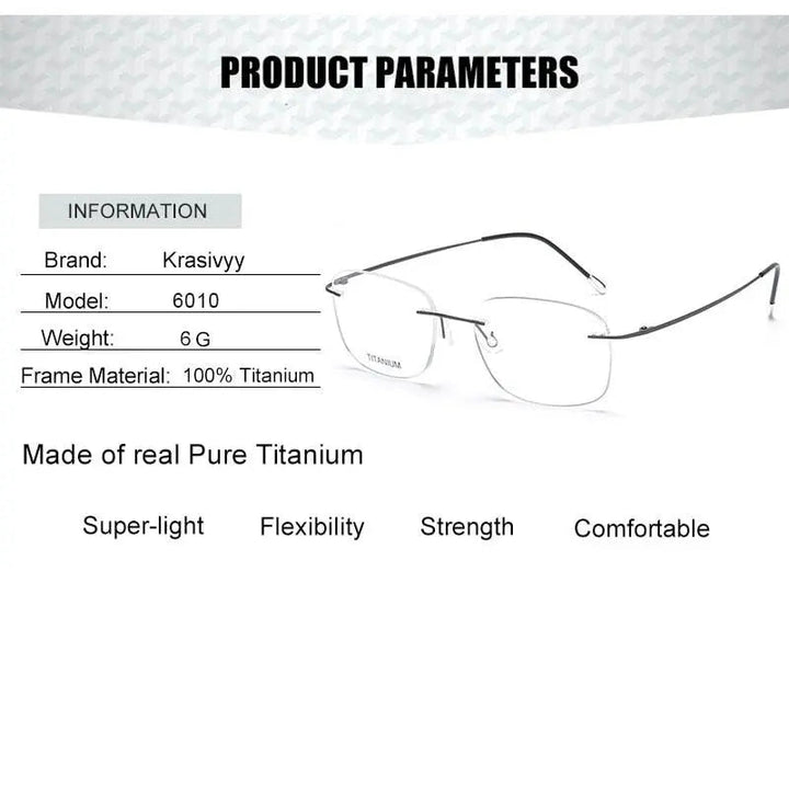 Krasivyy Unisex Rimless Square Titanium Eyeglasses Kr6010