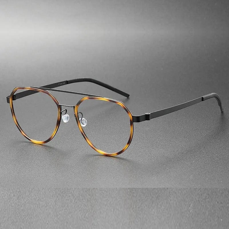Oveliness Unisex Full Rim Round Double Bridge Acetate Titanium Eyeglasses 9745
