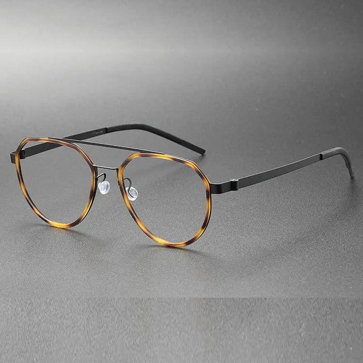 Oveliness Unisex Full Rim Round Double Bridge Acetate Titanium Eyeglasses 9745
