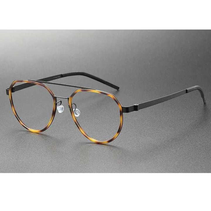 Oveliness Unisex Full Rim Round Double Bridge Acetate Titanium Eyeglasses 9745