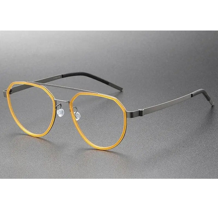 Oveliness Unisex Full Rim Round Double Bridge Acetate Titanium Eyeglasses 9745
