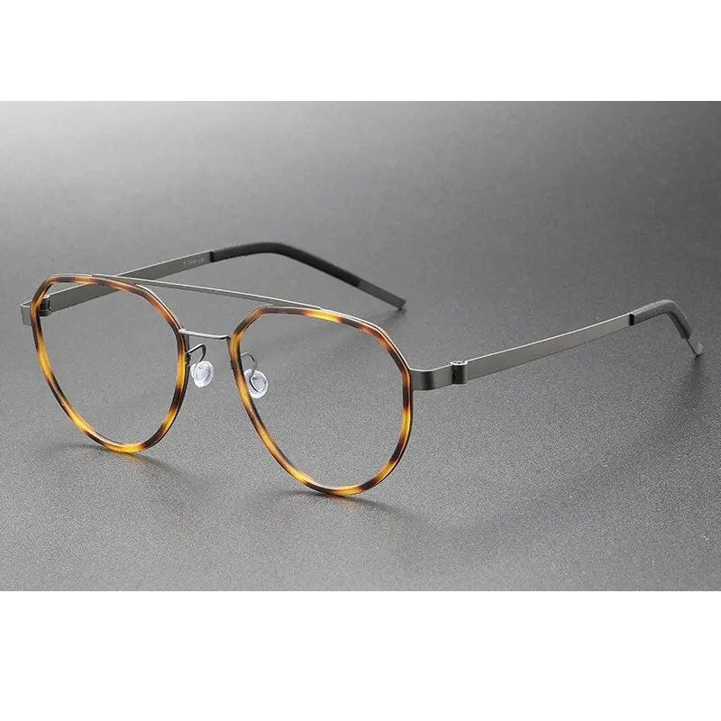Oveliness Unisex Full Rim Round Double Bridge Acetate Titanium Eyeglasses 9745