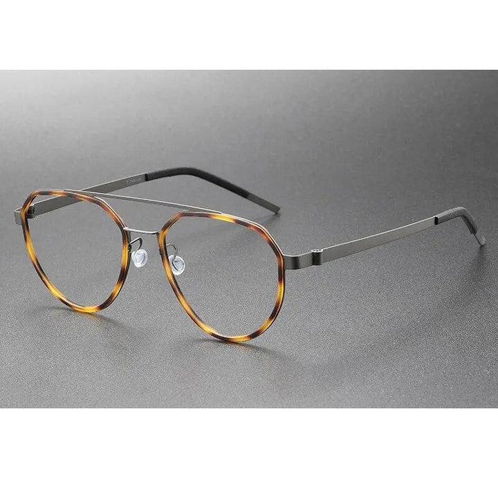 Oveliness Unisex Full Rim Round Double Bridge Acetate Titanium Eyeglasses 9745