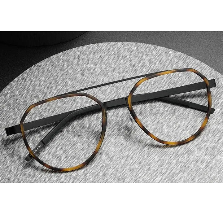 Oveliness Unisex Full Rim Round Double Bridge Acetate Titanium Eyeglasses 9745