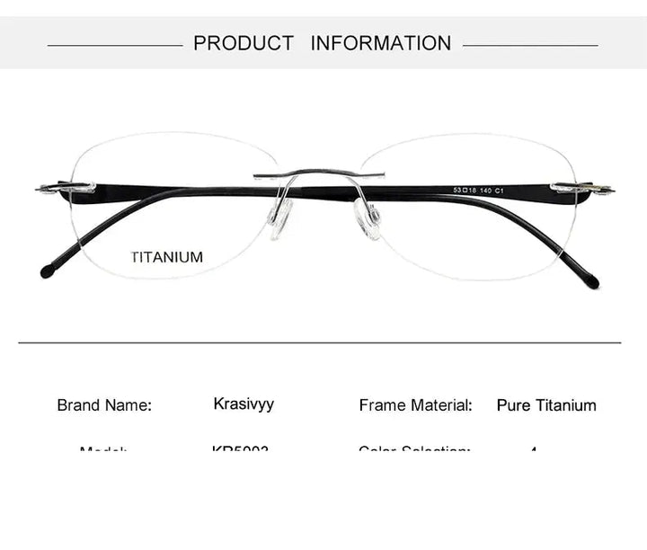 Krasivyy Unisex Rimless Oval Screwless Titanium Rimless Eyeglasses 5003