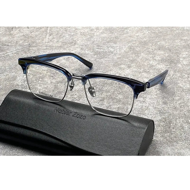 Nobler Unisex Semi Rim Large Square Titanium Acetate Eyeglasses M96
