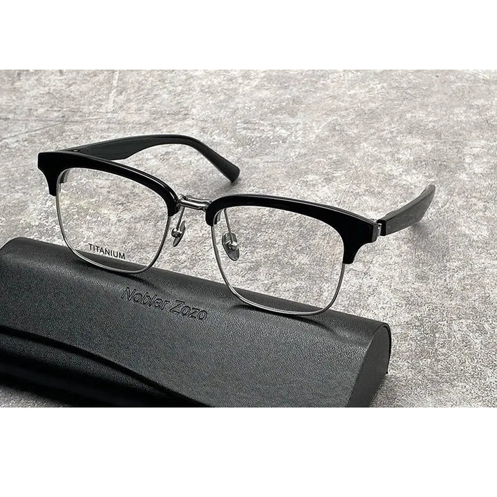 Nobler Unisex Semi Rim Large Square Titanium Acetate Eyeglasses M96