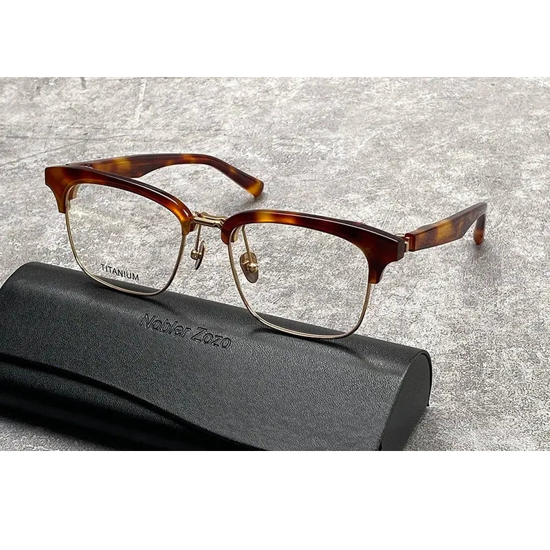 Nobler Unisex Semi Rim Large Square Titanium Acetate Eyeglasses M96