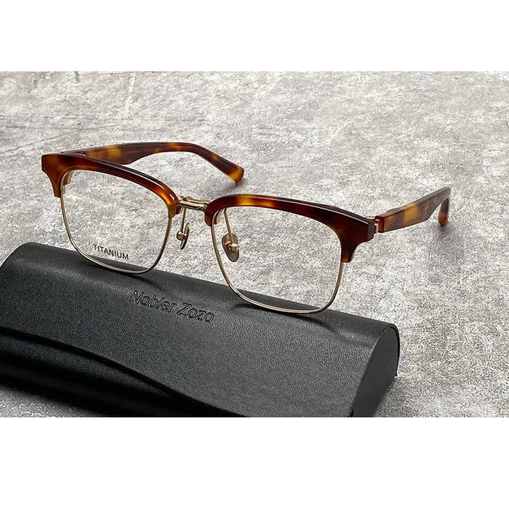 Nobler Unisex Semi Rim Large Square Titanium Acetate Eyeglasses M96