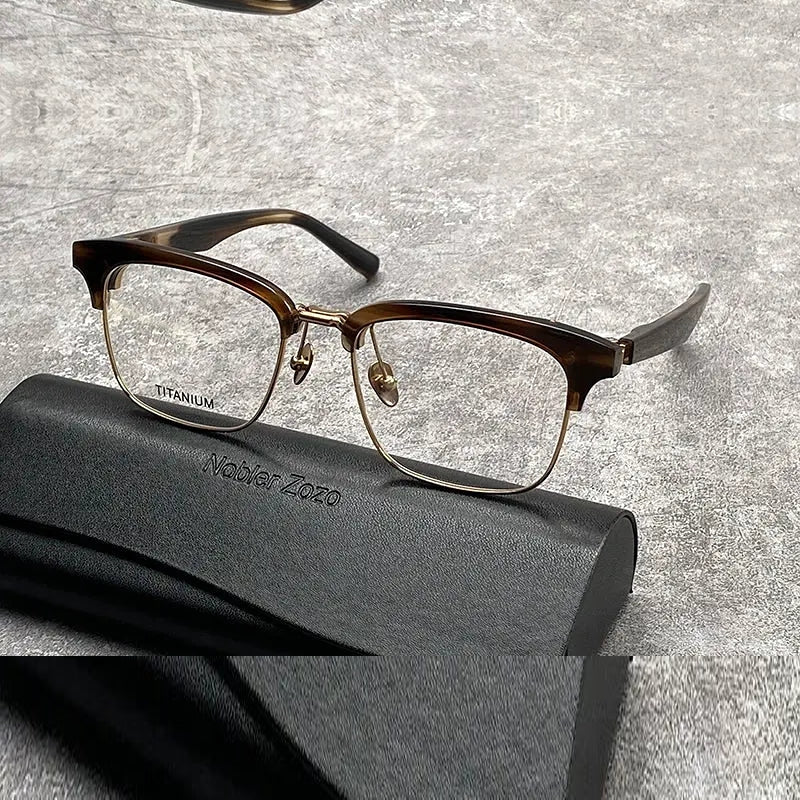 Nobler Unisex Semi Rim Large Square Titanium Acetate Eyeglasses M96