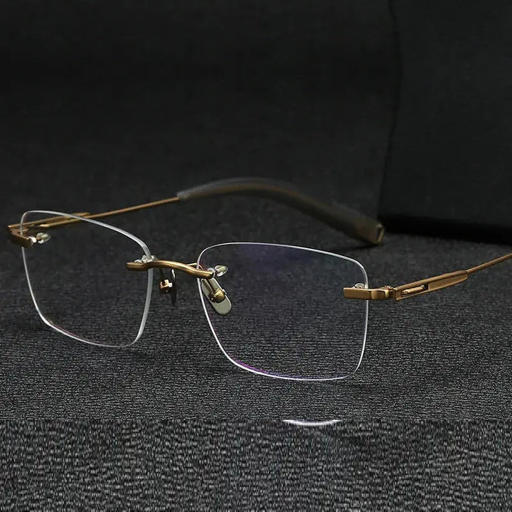 Aimee Unisex Rimless Polygon Square Titanium Eyeglasses 80814