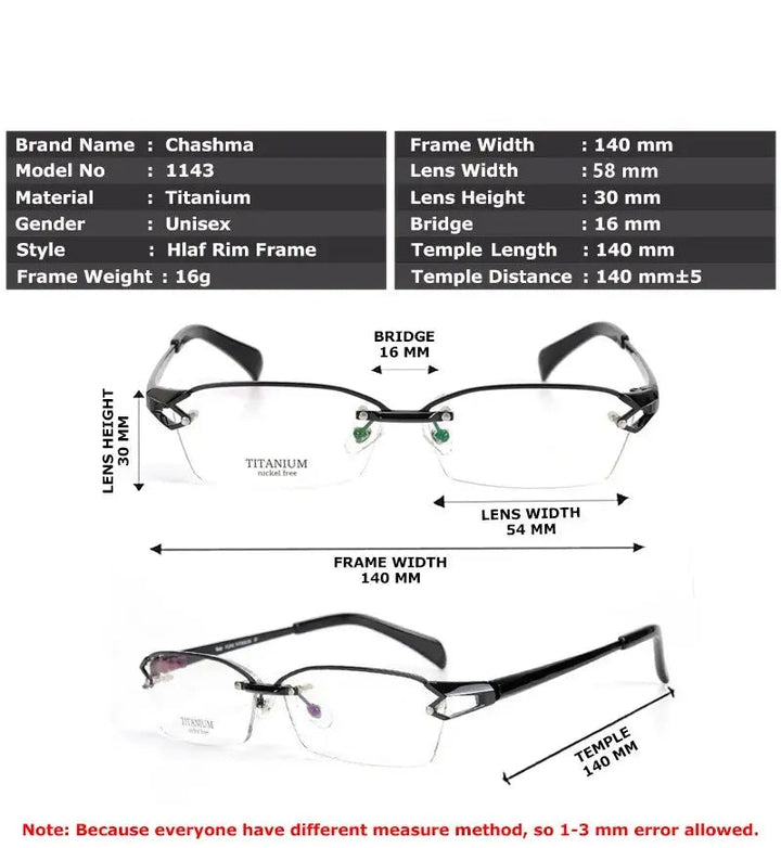 Chashma Ochki Unisex Semi Rimless Oval Titanium Eyeglasses 41143