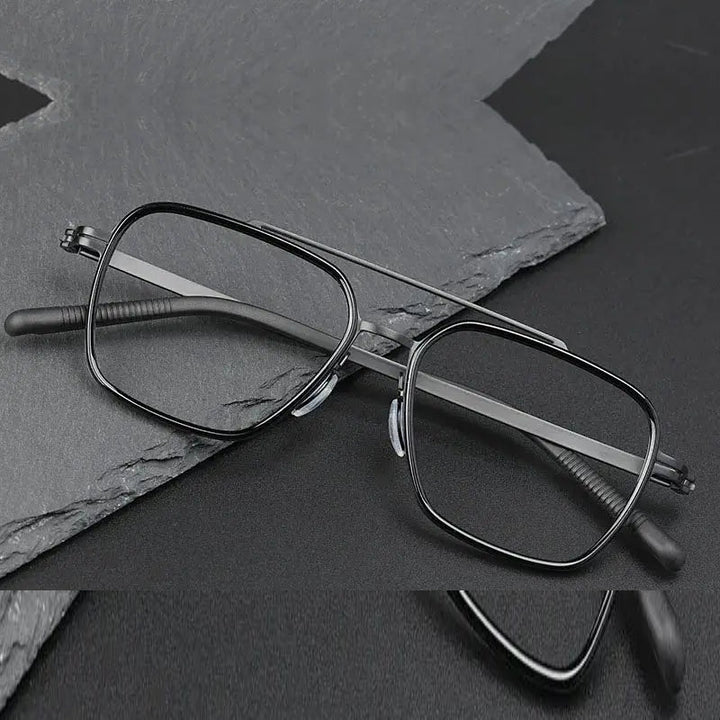 Hdcrafter Unisex Full Rim Square Double Bridge Titanium Eyeglasses 42988