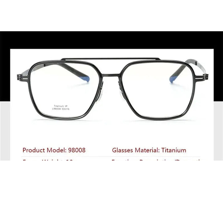 Hdcrafter Unisex Full Rim Square Double Bridge Titanium Eyeglasses 949808
