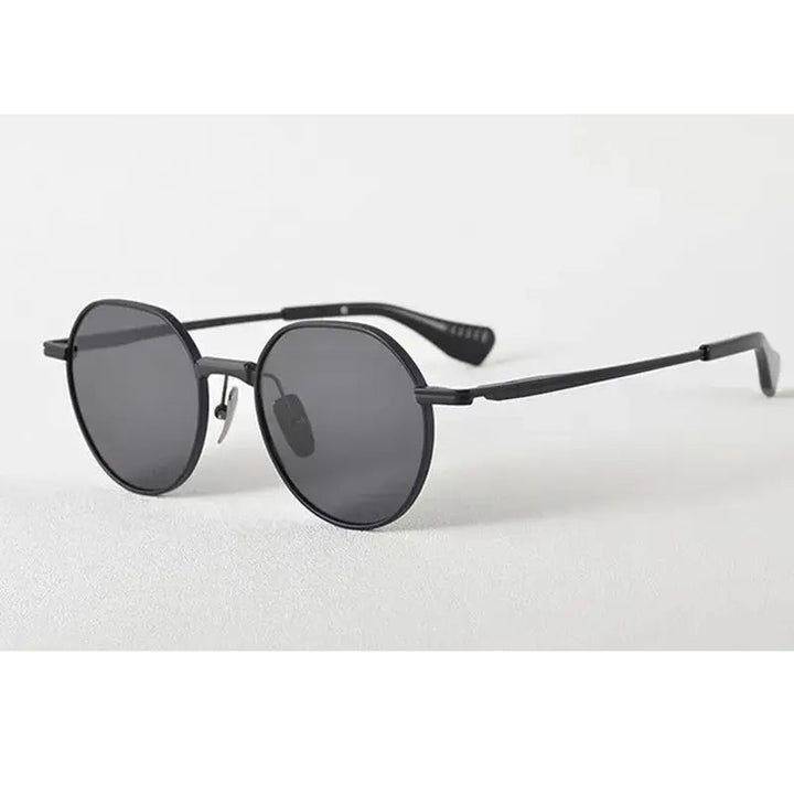 Aimee Unisex Full Rim Flat Top Round Titanium Sunglasses 19150