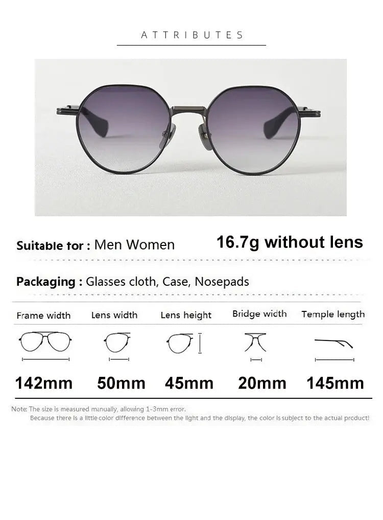 Aimee Unisex Full Rim Flat Top Round Titanium Sunglasses 19150