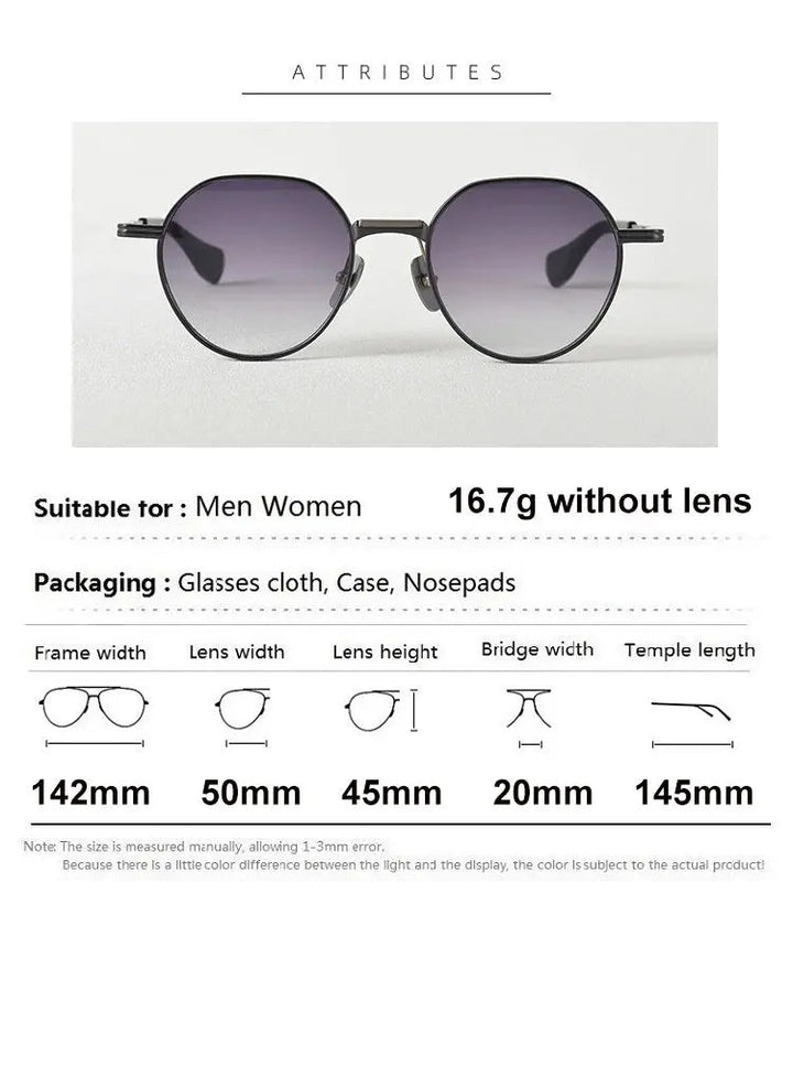 Aimee Unisex Full Rim Flat Top Round Titanium Sunglasses 19150