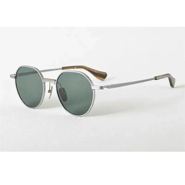 Aimee Unisex Full Rim Flat Top Round Titanium Sunglasses 19150