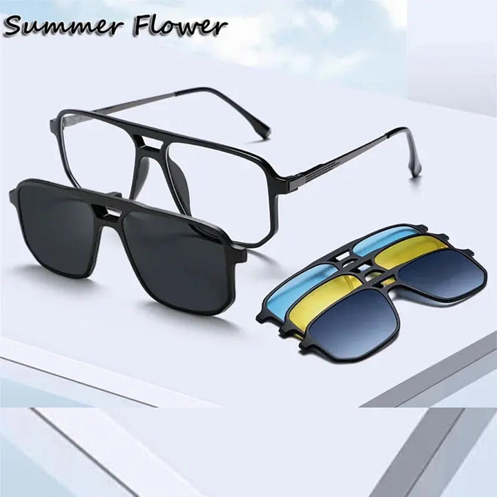 Summer Flower Unisex Full Rim Square Double Bridge Alloy Eyeglasses Clip On Sunglasses 60824