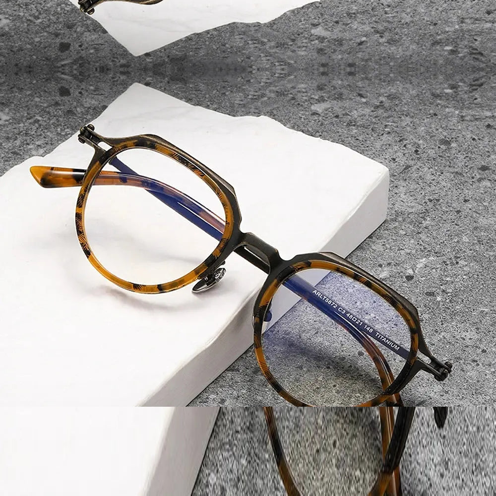 Krasivyy Unisex Full Rim Flat Top Oval Acetate Titanium Eyeglasses 315872