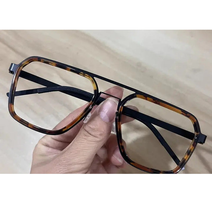 Aimee Unisex Full Rim Square Double Bridge Titanium Acetate Eyeglasses 19753