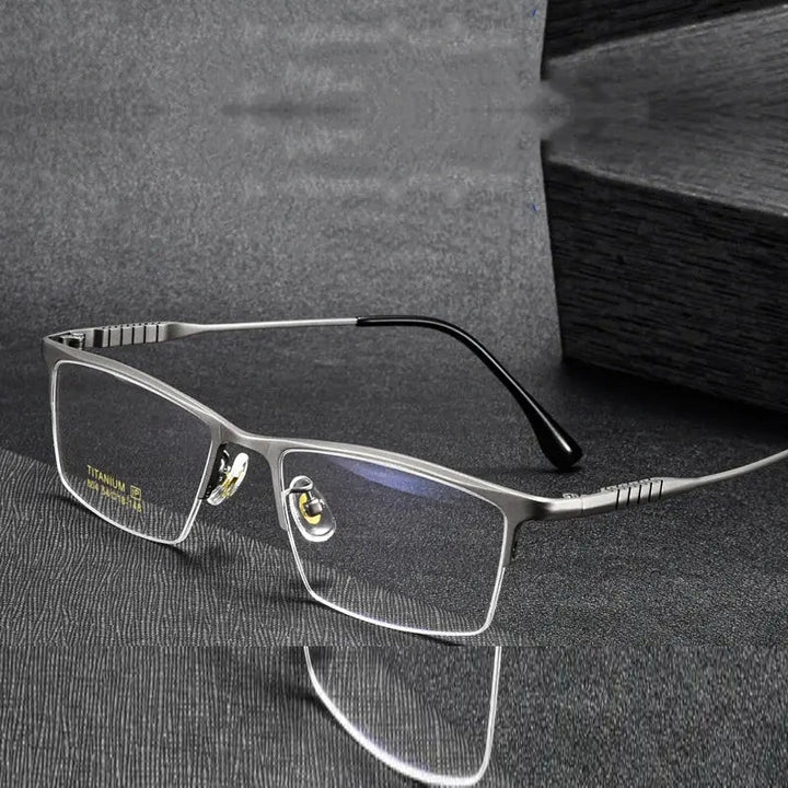 Hdcrafter Unisex Semi Rim Square Brow Line Titanium Eyeglasses 80411