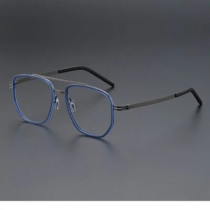 Momoja Unisex Full Rim Oval Double Bridge Acetate Titanium Eyeglasses 698012