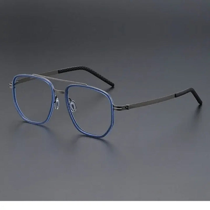 Momoja Unisex Full Rim Oval Double Bridge Acetate Titanium Eyeglasses 698012