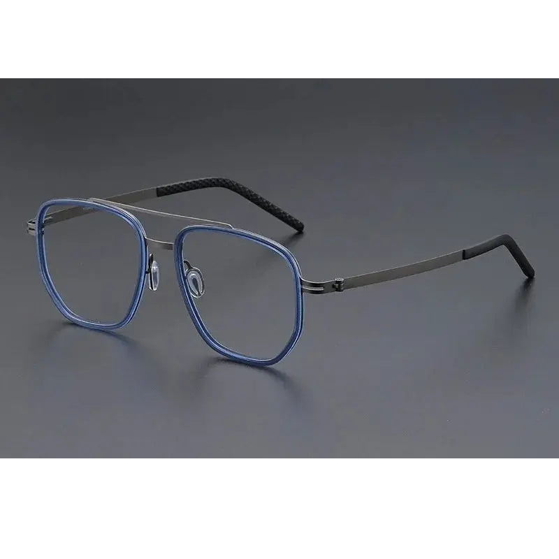 Momoja Unisex Full Rim Oval Double Bridge Acetate Titanium Eyeglasses 698012