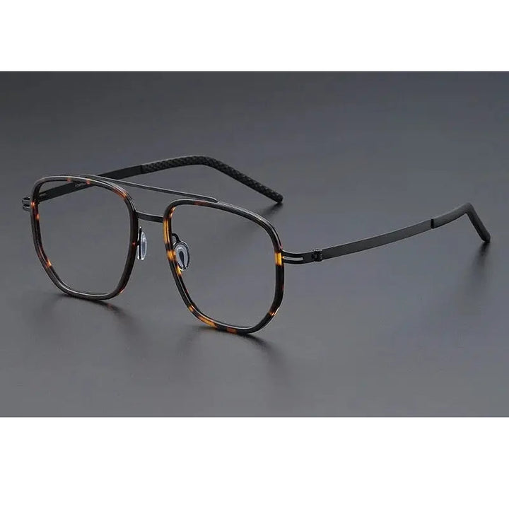 Momoja Unisex Full Rim Oval Double Bridge Acetate Titanium Eyeglasses 698012