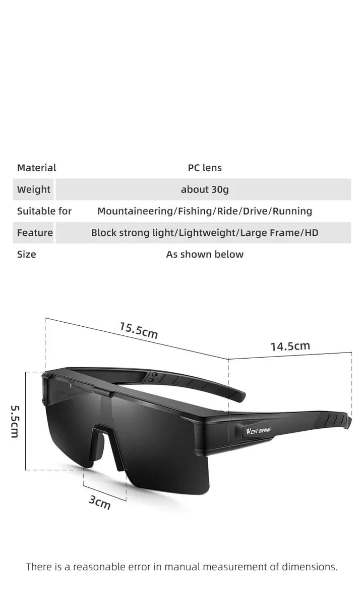 West Biking Unisex Semi Rim Square Polycarbonate Over Frame Polarized Sunglasses 9607931