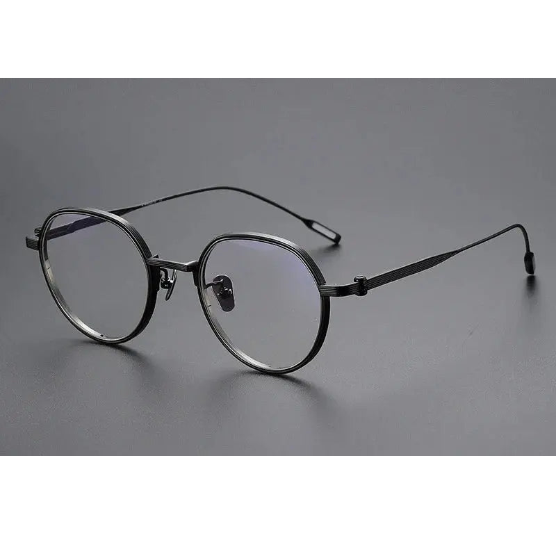 Chashma Unisex Full Rim Flat Top Round Titanium Eyeglasses 581161 - C4-Black