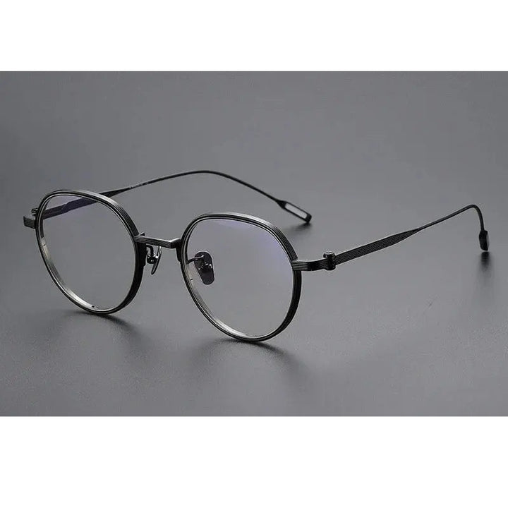 Chashma Unisex Full Rim Flat Top Round Titanium Eyeglasses 581161 - C4-Black