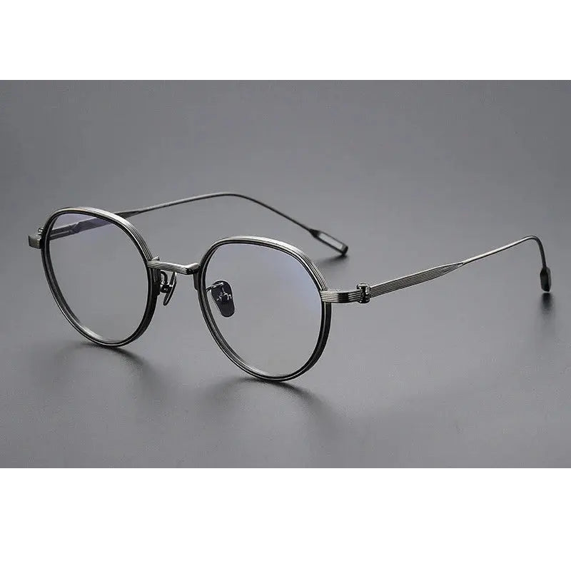 Chashma Unisex Full Rim Flat Top Round Titanium Eyeglasses 581161 - C3-Gray