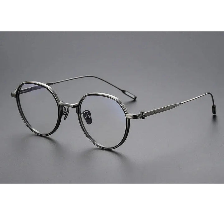 Chashma Unisex Full Rim Flat Top Round Titanium Eyeglasses 581161 - C3-Gray