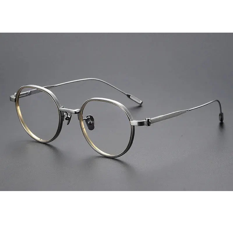 Chashma Unisex Full Rim Flat Top Round Titanium Eyeglasses 581161 - C2-Silver